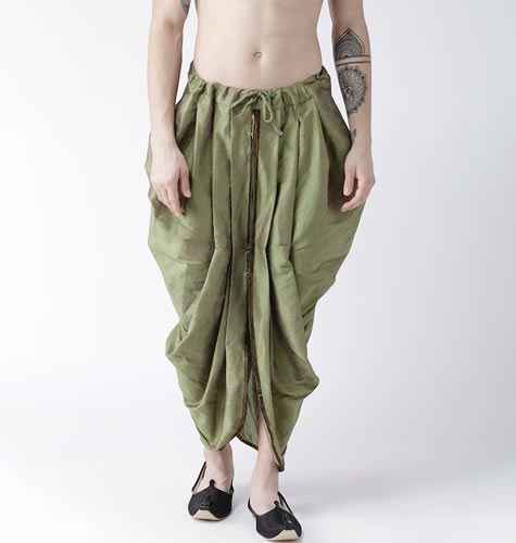 Men Green Solid Silk Dhoti